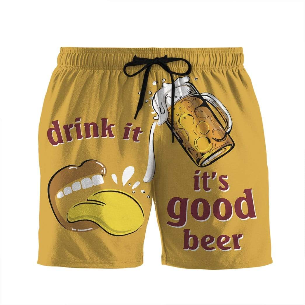 3D Drink it its good beer Beach Shorts Swim Trunks – GoodTee